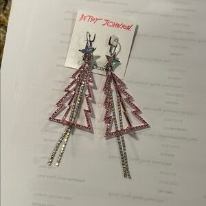 💕 🎄 Betsey Johnson sparkle Pink and Silver Star Tree Earrings
